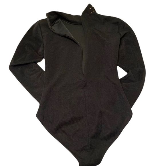 Vintage 80’s The Icing Black And Gold Studs Turtleneck Bodysuit - Picture 2 of 4